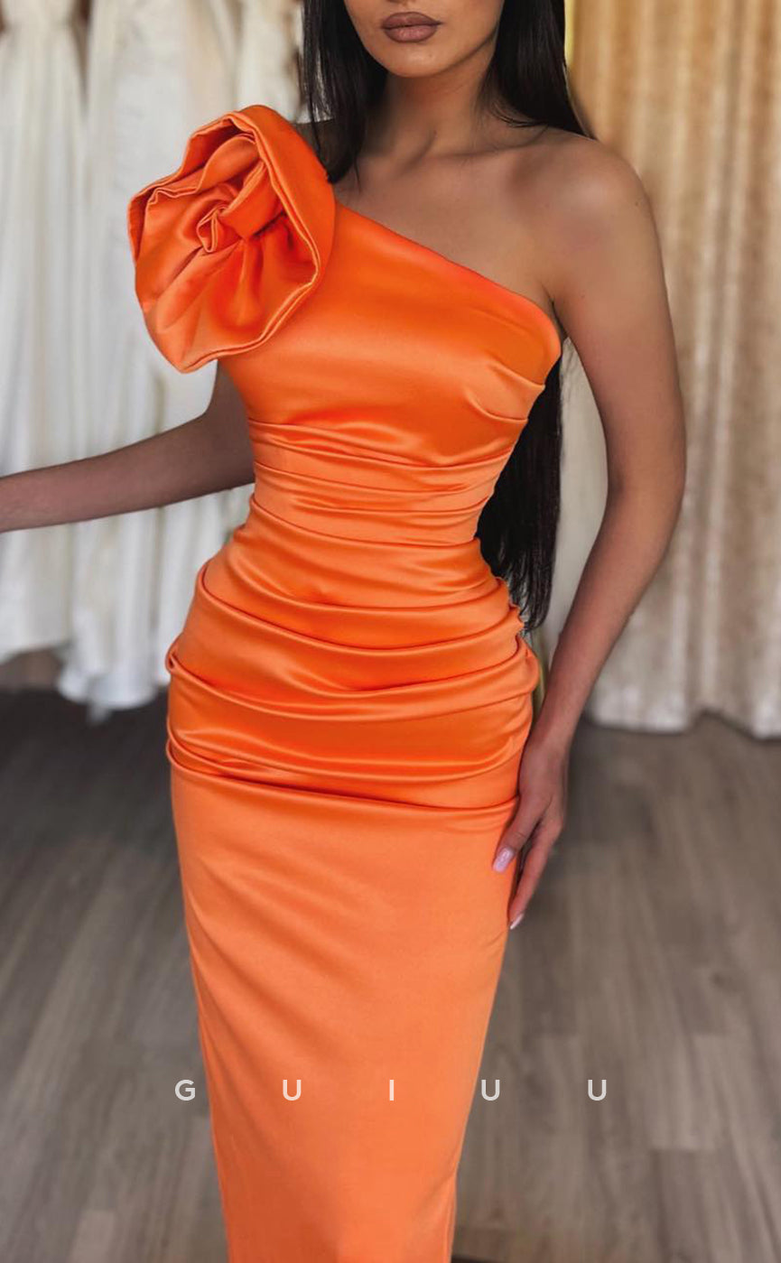 G2555 - Chic & Modern Off-Shoulder Ruched Orange Long Prom Evening Party Dresses