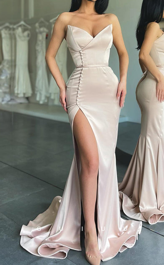 G2578 - Sexy & Fitted Strapless Satin Long Prom Evening Dresses With Slit