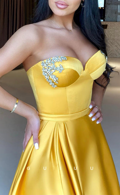 G2652 - Classic & Timeless A-Line Strapless Beaded Long Prom Evening Party Dress