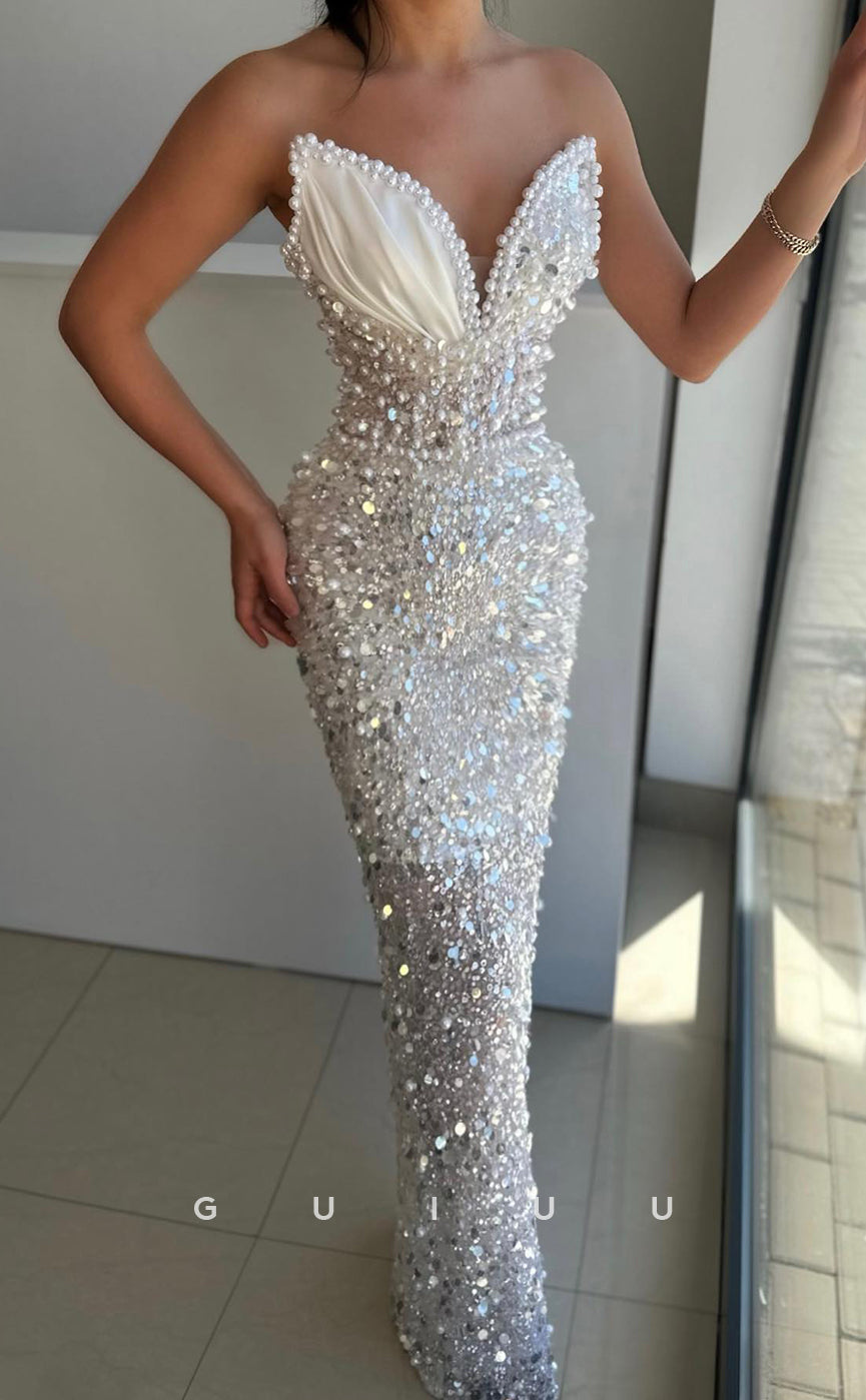 G2657 - Elegant & Luxurious V-Neck Beaded Sequins Prom Evening Party Dress