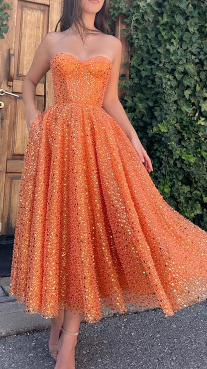 G2699 - Elegant & Luxurious Strapless Sparkle Sequins Ball Gown Prom Dress