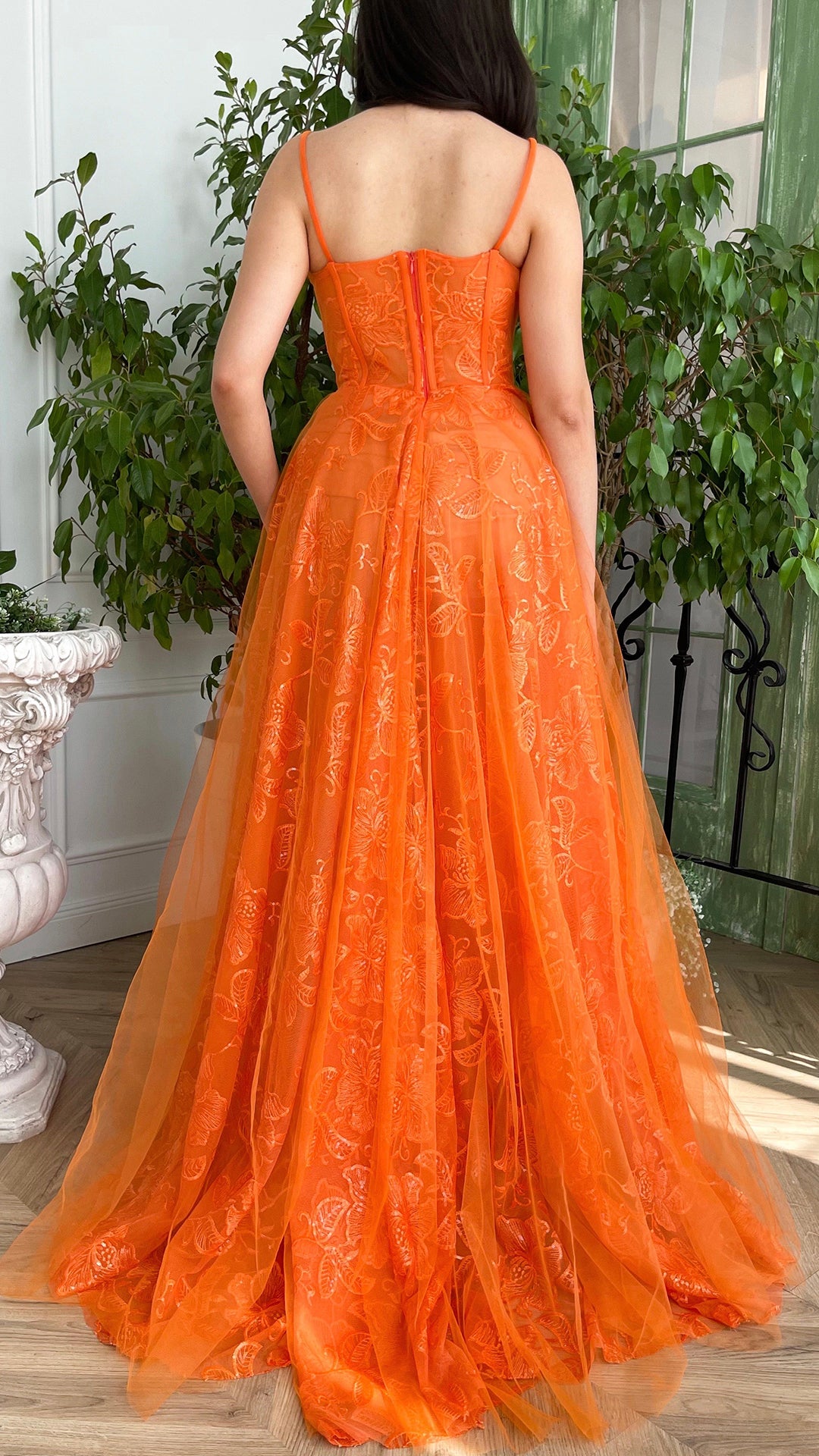 G2700 - Chic & Modern A-Line Straps Tulle Orange Ball Gown Porm Evening  Dress