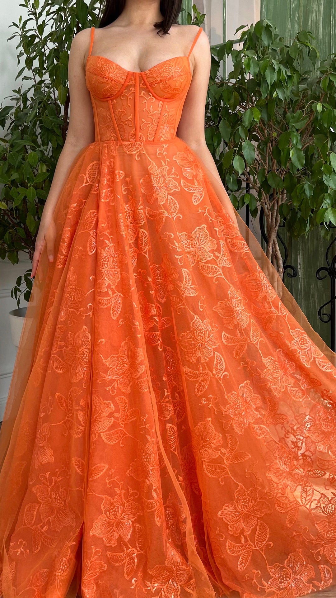 G2700 - Chic & Modern A-Line Straps Tulle Orange Ball Gown Porm Evening  Dress