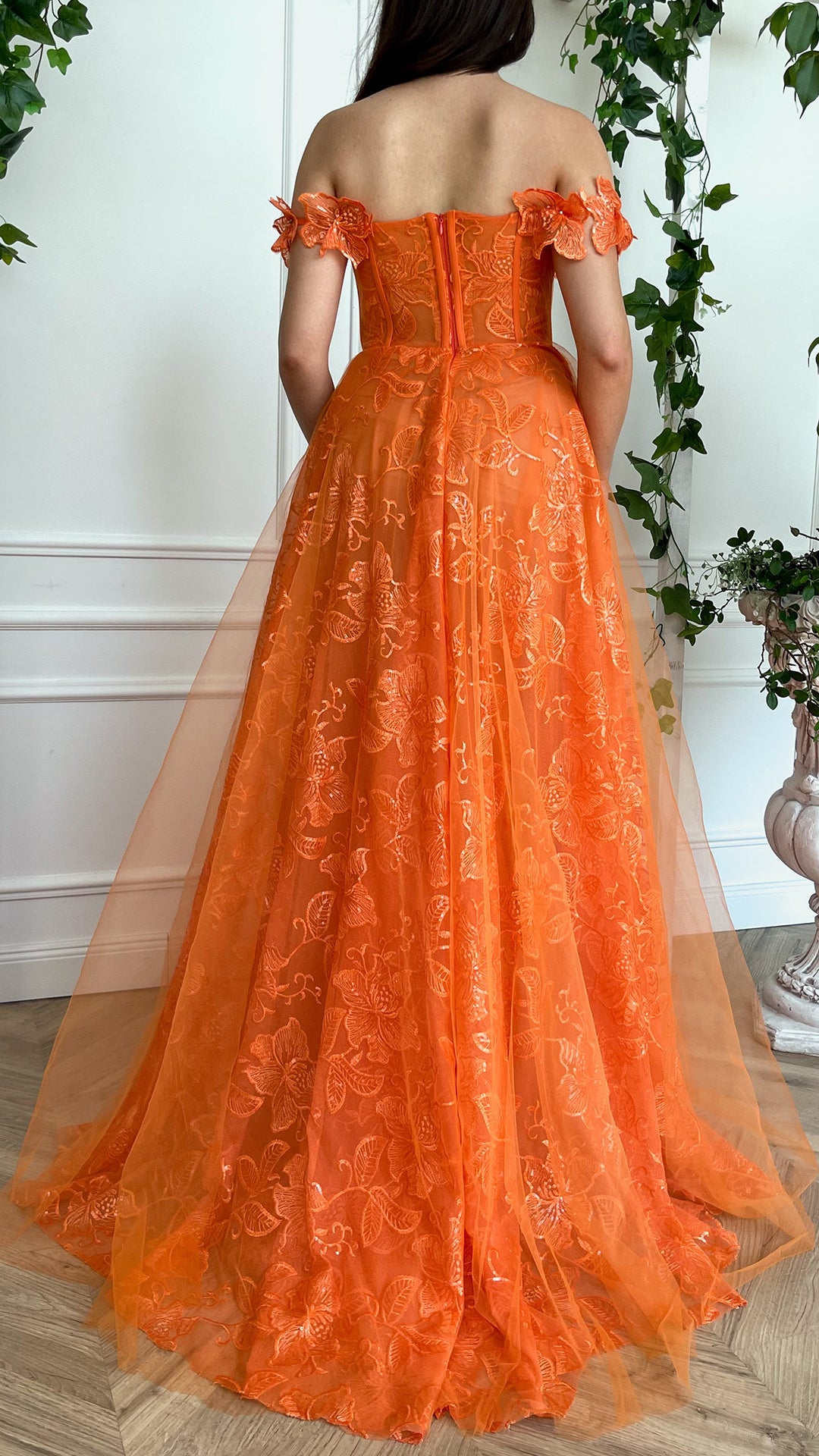 G2702 - Chic & Modern A-Line Off-Shoulder Floral Ball Gown Porm Evening Dress