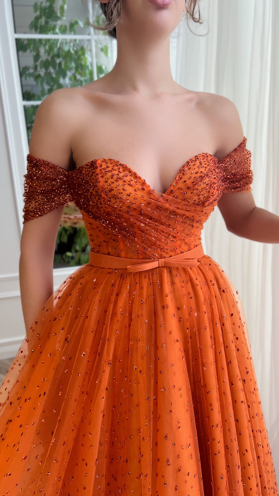 G2703 - Chic & Modern A-Line Beaded Off-Shoulder Ball Gown Porm Evening Dress