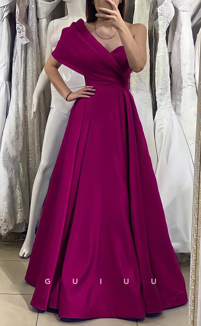 G2713 - Chic & Modern A-Line One Shoulder Simple Satin Long Porm Evening Dress