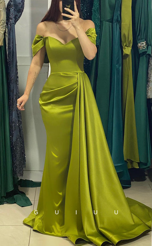 G2715 - Chic & Modern Satin Off-Shoulder Ruched Long Porm Evening Dress