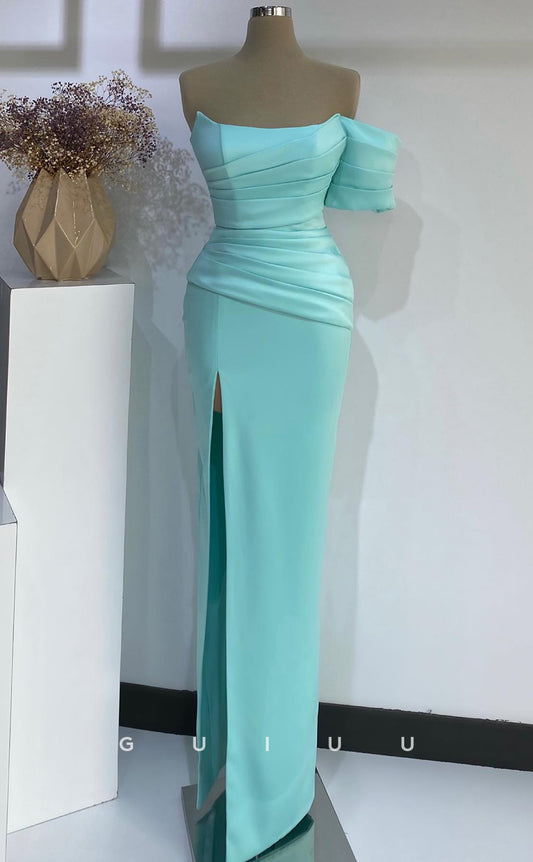 G2724 - Classic & Timeless One Shoulder Ruched Long Porm Evening Dress With Slit