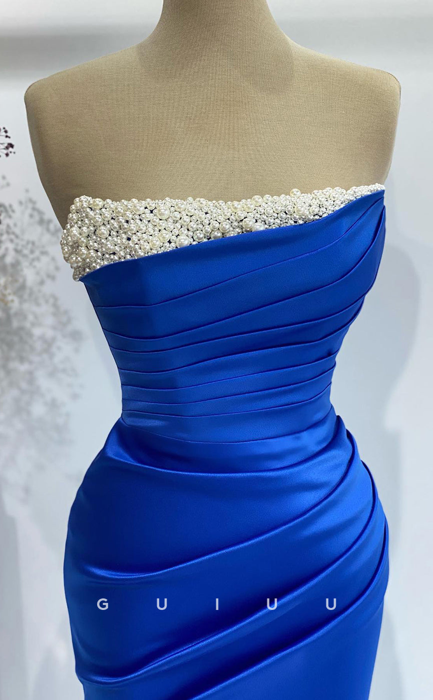 G2726 - Classic & Timeless Strapless Beaded Royal Blue Long Porm Evening Dress