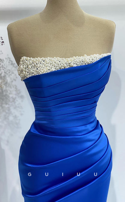 G2726 - Classic & Timeless Strapless Beaded Royal Blue Long Porm Evening Dress