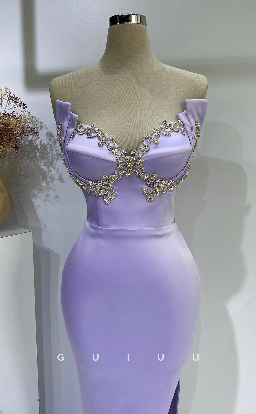 G2730 - Chic & Modern Mermiad Beaded Strapless Lavender Long Porm Evening Dress