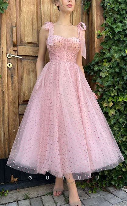 G2737 - Chic & Modern A-Line Sweetheart Straps Pink Tulle Prom Evening Dress