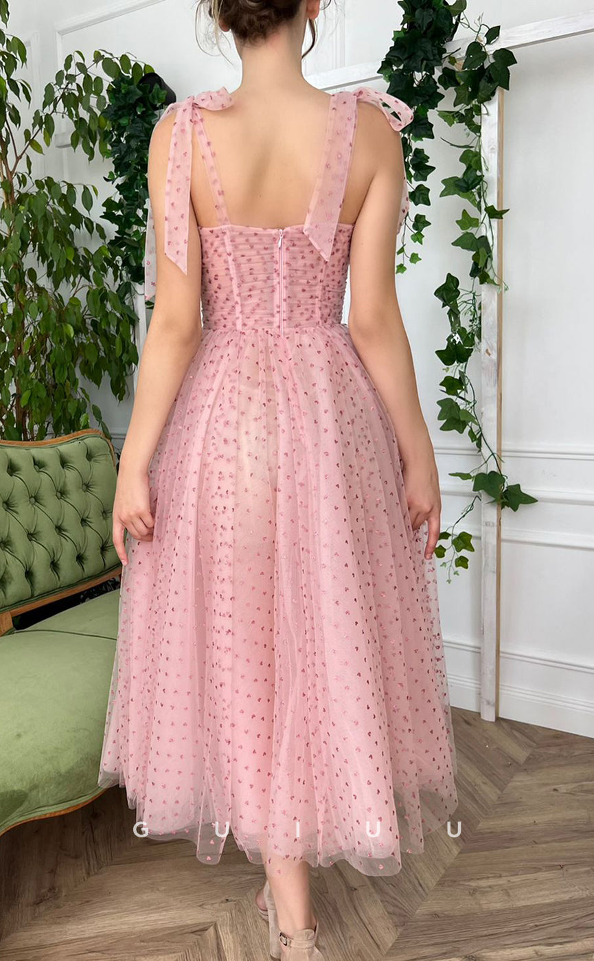 G2737 - Chic & Modern A-Line Sweetheart Straps Pink Tulle Prom Evening Dress