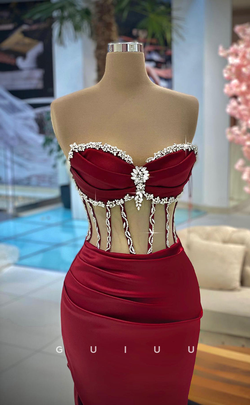 G2796 - Sexy & Sheath Sweetheart Beaded Illusion Burgundy Long Prom Evening Dress