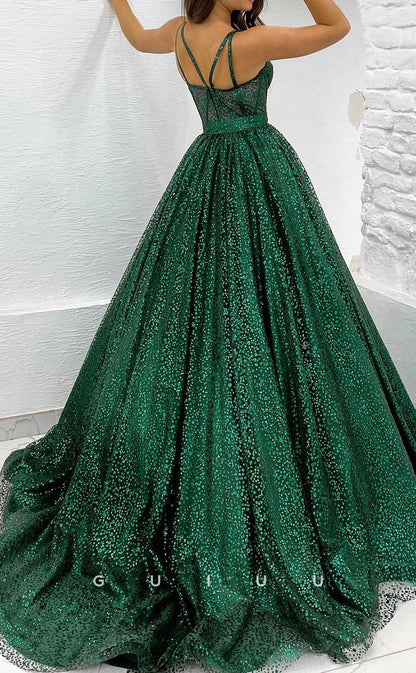 G2868 - Elegant & Luxurious Glitter A-Line Sweetheart Straps Prom Evening Dress