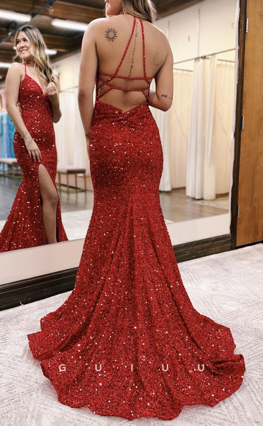 G2874 - Classic & Timeless Glitter V-Neck Sequins Long Prom Formal Dress