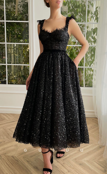 G2893 - Classic & Timeless A-Line Sweetheart Glitter Black Prom Formal Dress