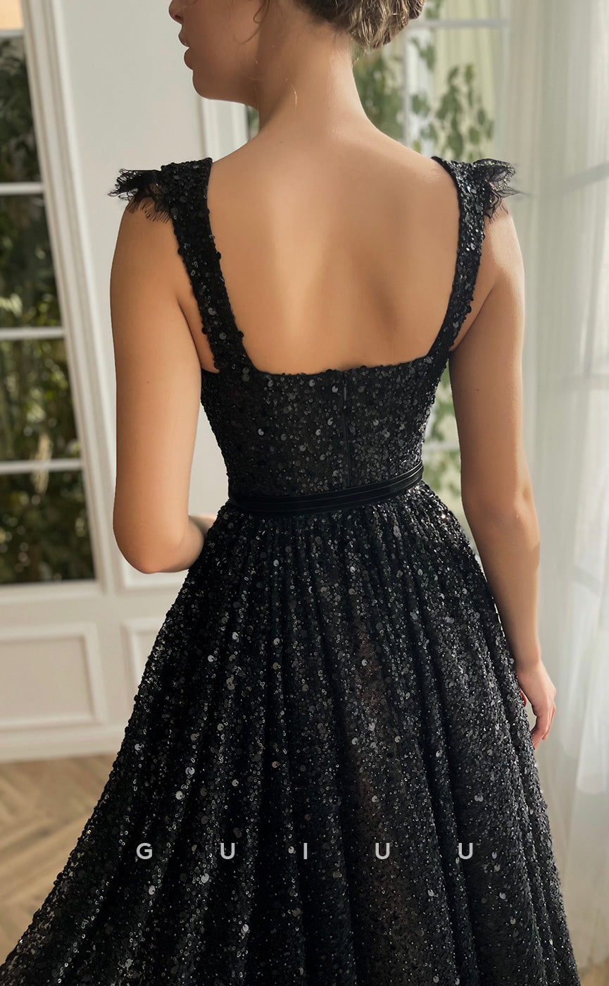 G2893 - Classic & Timeless A-Line Sweetheart Glitter Black Prom Formal Dress