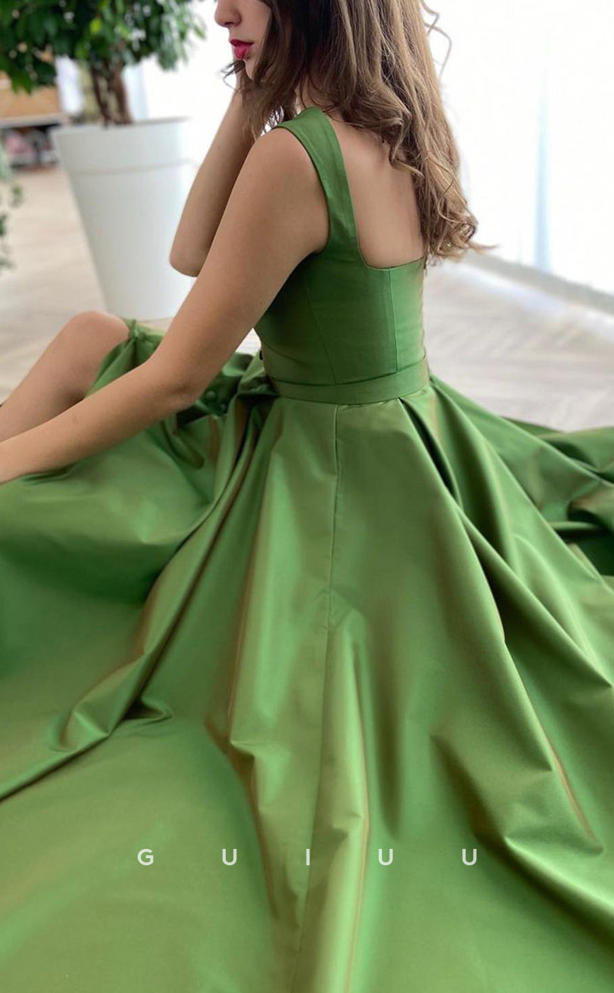 G2901 - Elegant & Luxurious Sweetheart Straps Satin Green Prom Formal Dress