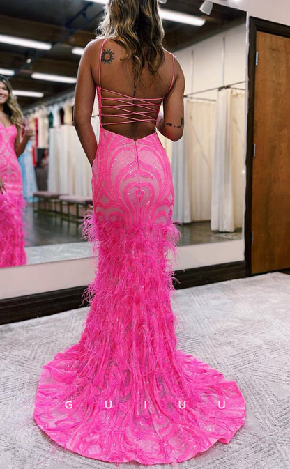 G2941 - Chic & Modern Sequins Sweetheart Straps Pink Long Formal Prom Dress