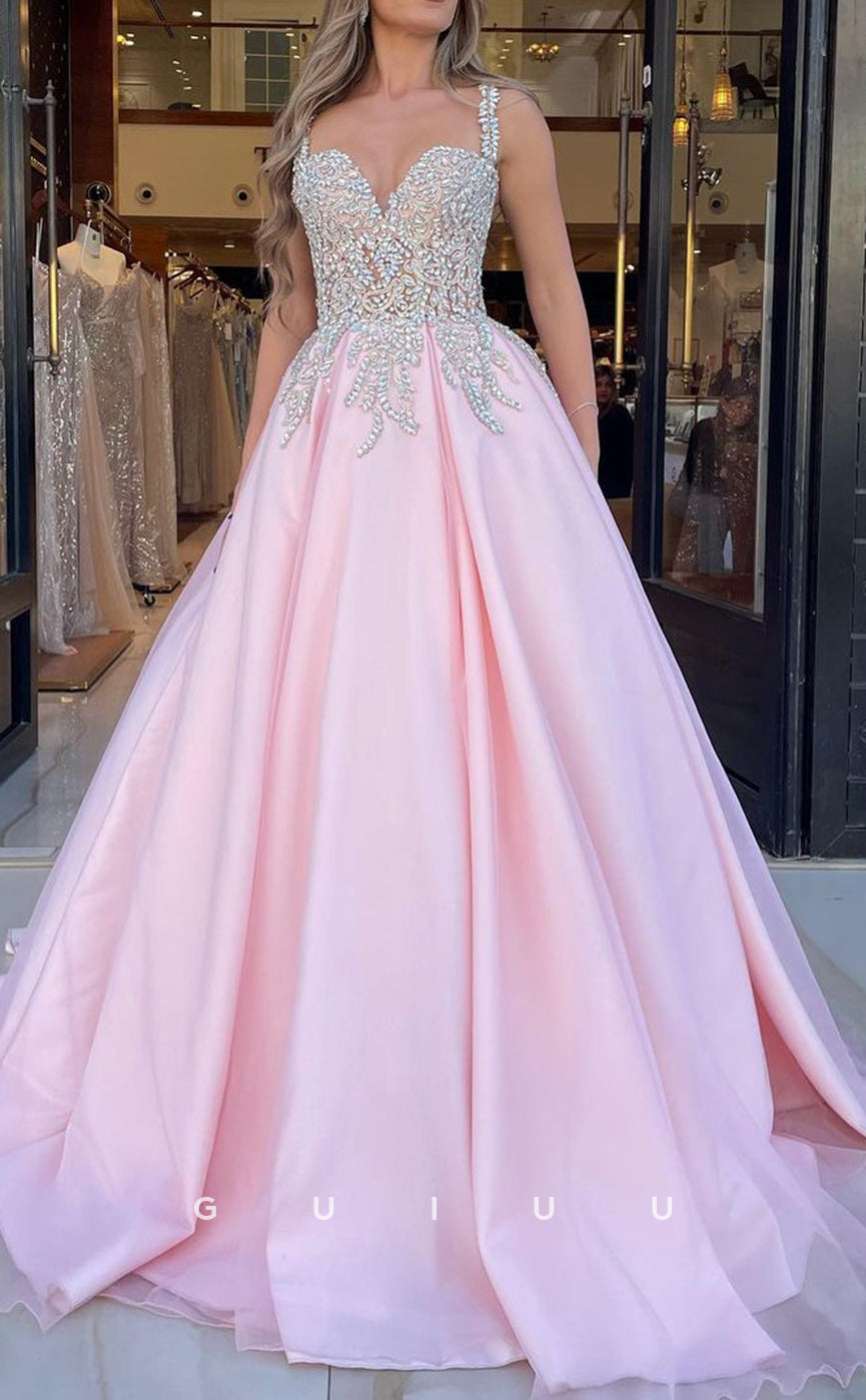 G2989 - Elegant & Luxurious A-Line Beaded Sweetheart Straps Pink Formal Prom Dress