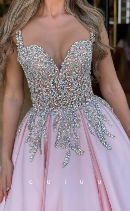 G2989 - Elegant & Luxurious A-Line Beaded Sweetheart Straps Pink Formal Prom Dress