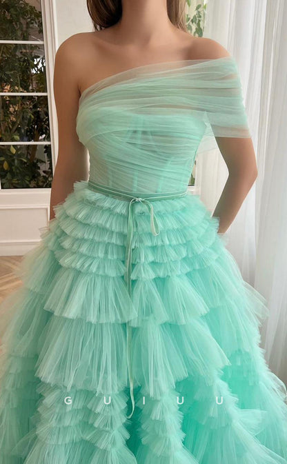 G3042 - Classic & Timeless Ball Gown One Shoulder Tulle Long Formal Prom Dress