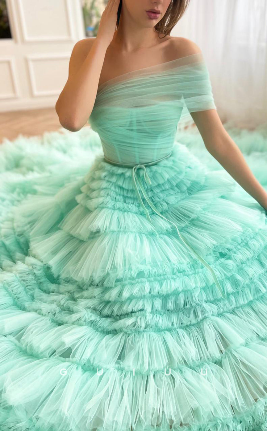 G3042 - Classic & Timeless Ball Gown One Shoulder Tulle Long Formal Prom Dress