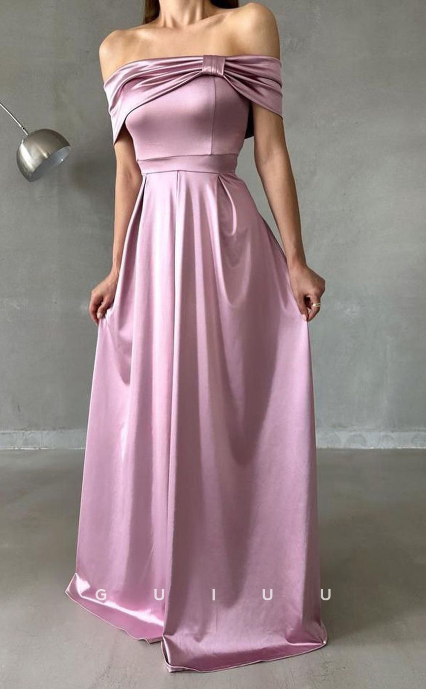 G3055 - Chic & Modern Off-Shoulder Pleats Simple Long Formal Prom Dress