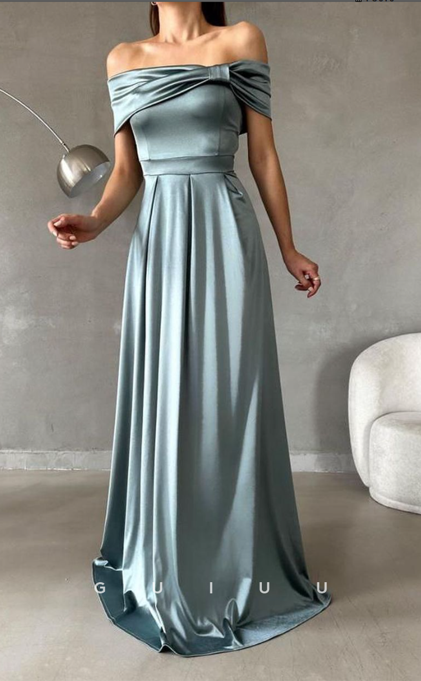 G3055 - Chic & Modern Off-Shoulder Pleats Simple Long Formal Prom Dress