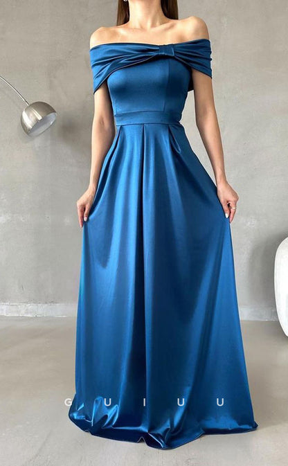 G3055 - Chic & Modern Off-Shoulder Pleats Simple Long Formal Prom Dress