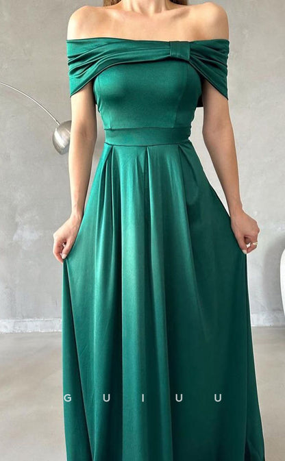 G3055 - Chic & Modern Off-Shoulder Pleats Simple Long Formal Prom Dress