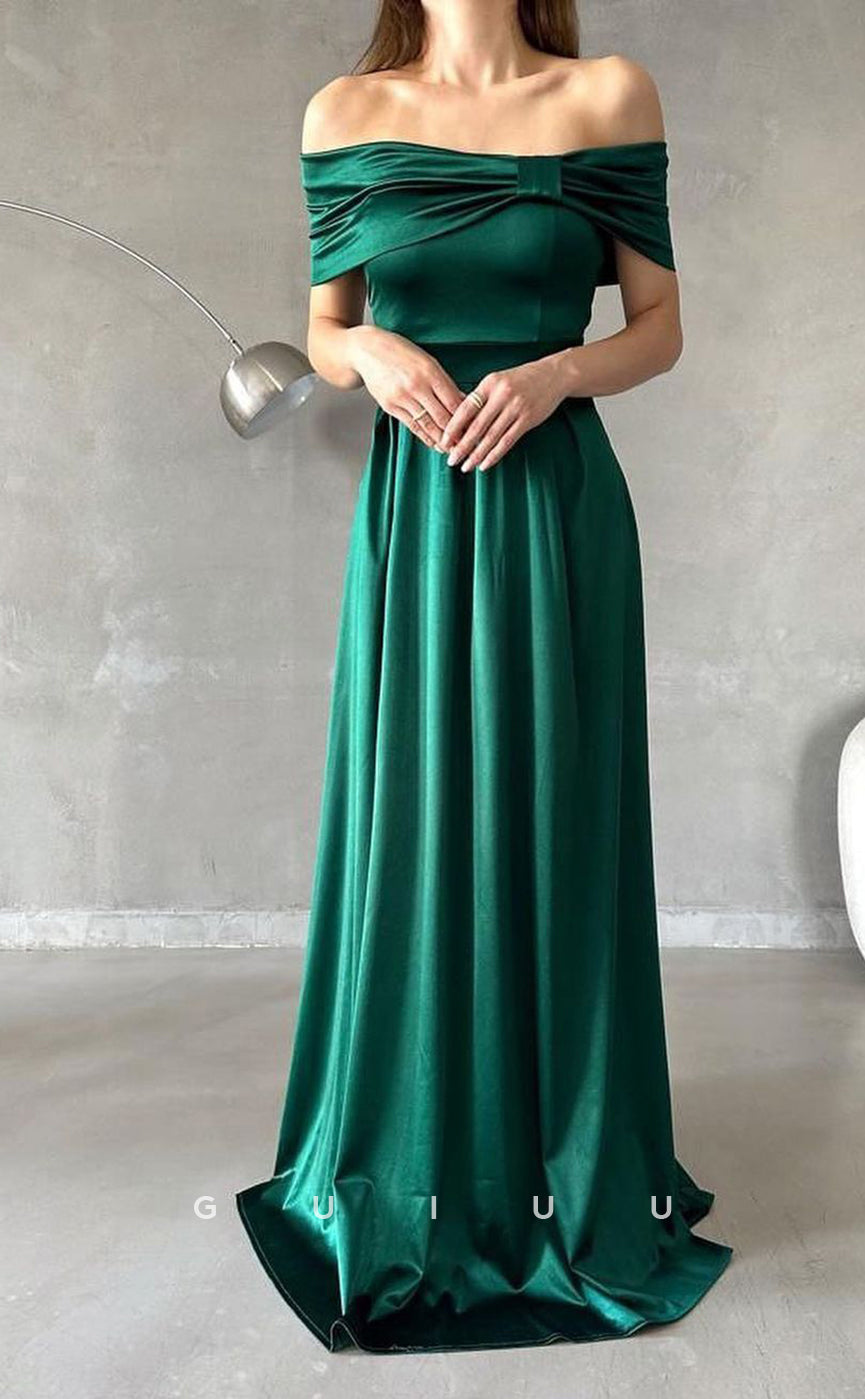 G3055 - Chic & Modern Off-Shoulder Pleats Simple Long Formal Prom Dress