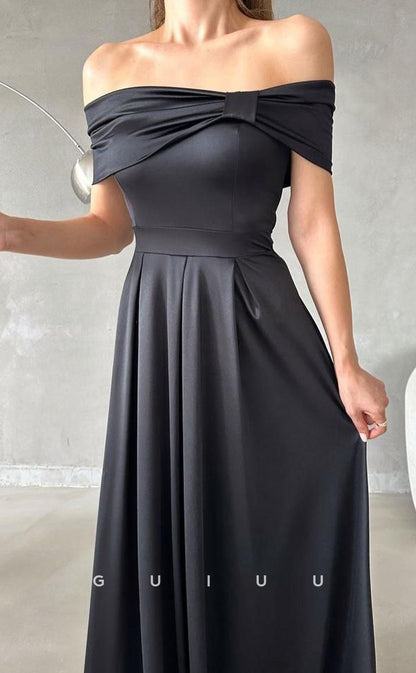 G3055 - Chic & Modern Off-Shoulder Pleats Simple Long Formal Prom Dress