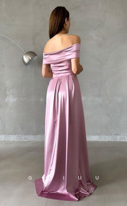 G3055 - Chic & Modern Off-Shoulder Pleats Simple Long Formal Prom Dress