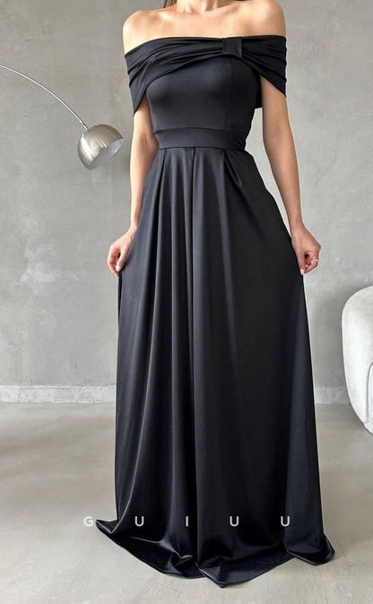 G3055 - Chic & Modern Off-Shoulder Pleats Simple Long Formal Prom Dress