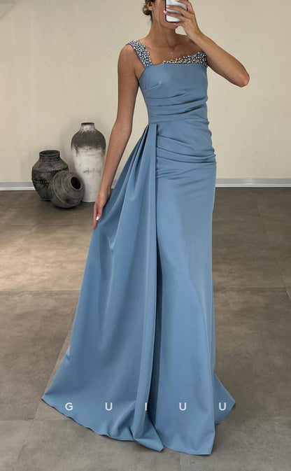 G3058 - Chic & Modern One Shoulder Beaded Pleats Satin Long Formal Prom Dress