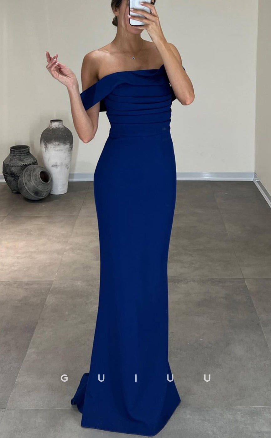 G3076 - Chic & Modern Off-Shoulder Simple Pleats Long Formal Prom Dress