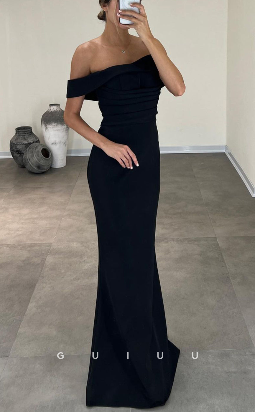 G3076 - Chic & Modern Off-Shoulder Simple Pleats Long Formal Prom Dress