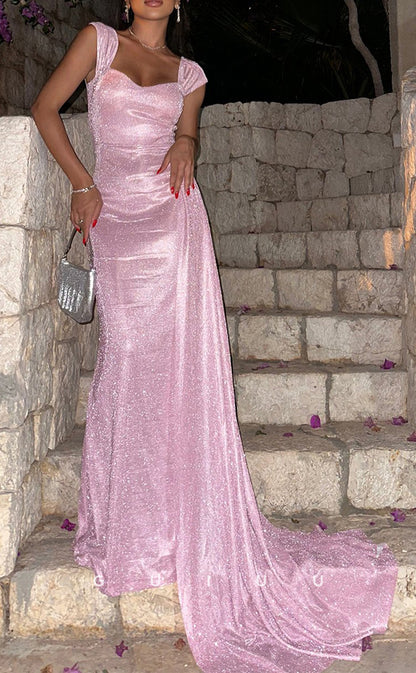 G3083 - Glitter Chic & Modern Sweetheart Pink Long Formal Prom Dress With Train