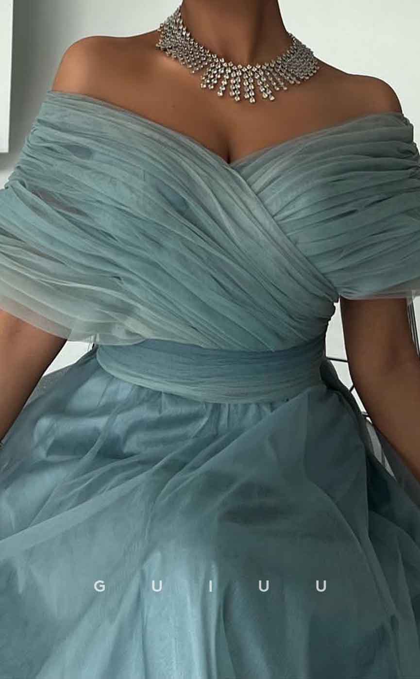 G3096 - Elegant & Chic A-Line Off-Shoulder Blue Ombre Tulle Long Formal Prom Dress