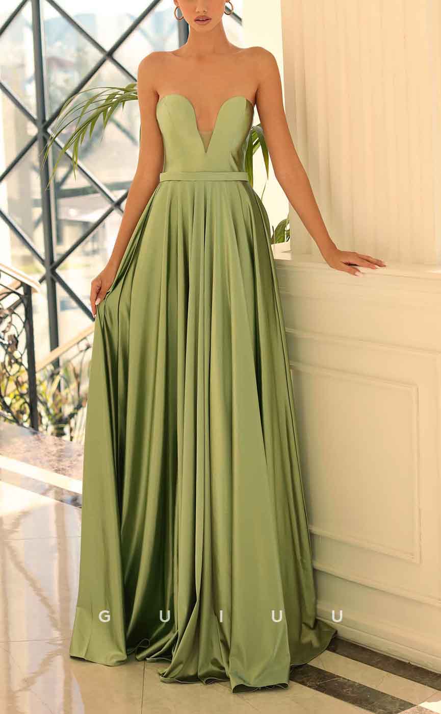 G3106 - Chic & Modern Strapless Sweetheart Satin Open Back Long Formal Prom Dress