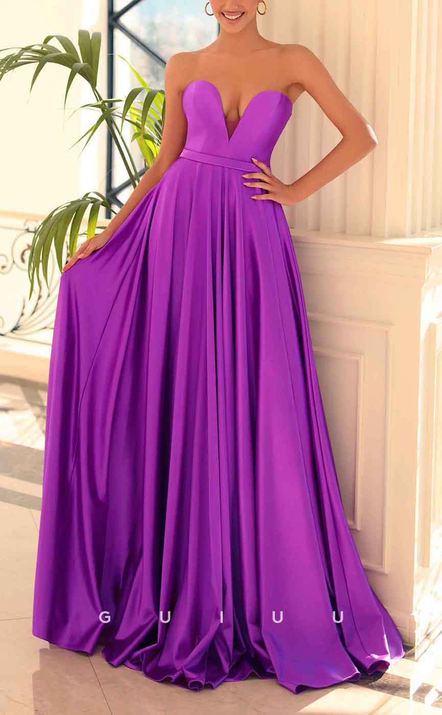 G3106 - Chic & Modern Strapless Sweetheart Satin Open Back Long Formal Prom Dress