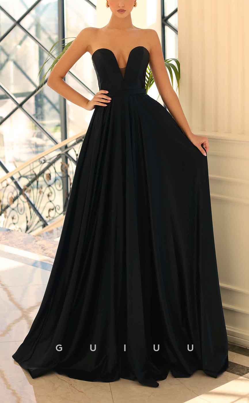 G3106 - Chic & Modern Strapless Sweetheart Satin Open Back Long Formal Prom Dress