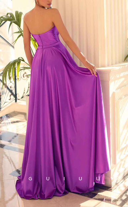 G3106 - Chic & Modern Strapless Sweetheart Satin Open Back Long Formal Prom Dress