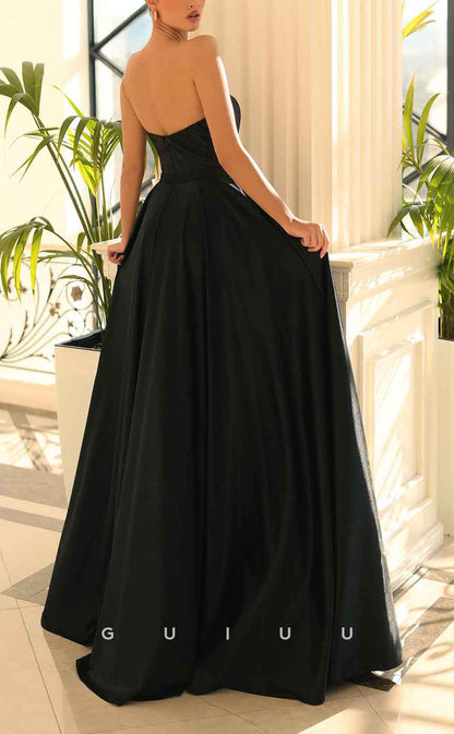 G3106 - Chic & Modern Strapless Sweetheart Satin Open Back Long Formal Prom Dress