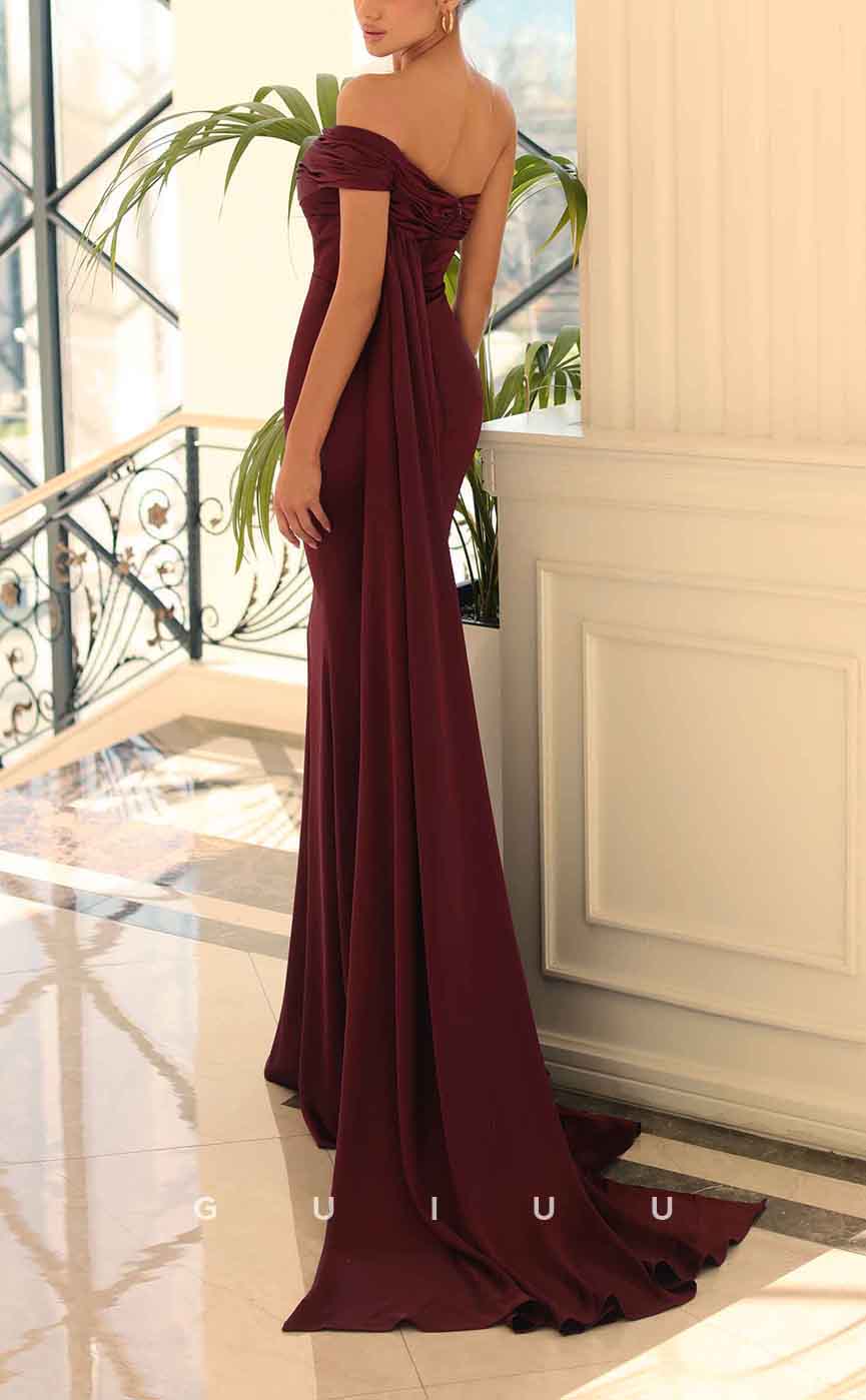 G3108 - Sexy & Sheath One Shoulder Pleats Long Formal Prom Dress With Train