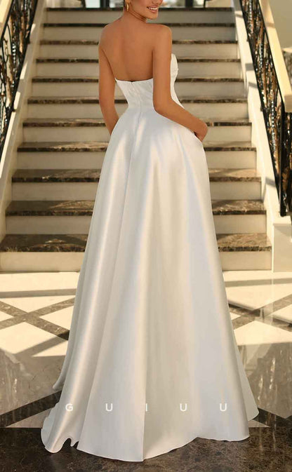 G3112 - Classic & Elegant Strapless Satin Long Formal Prom Dress With Slit