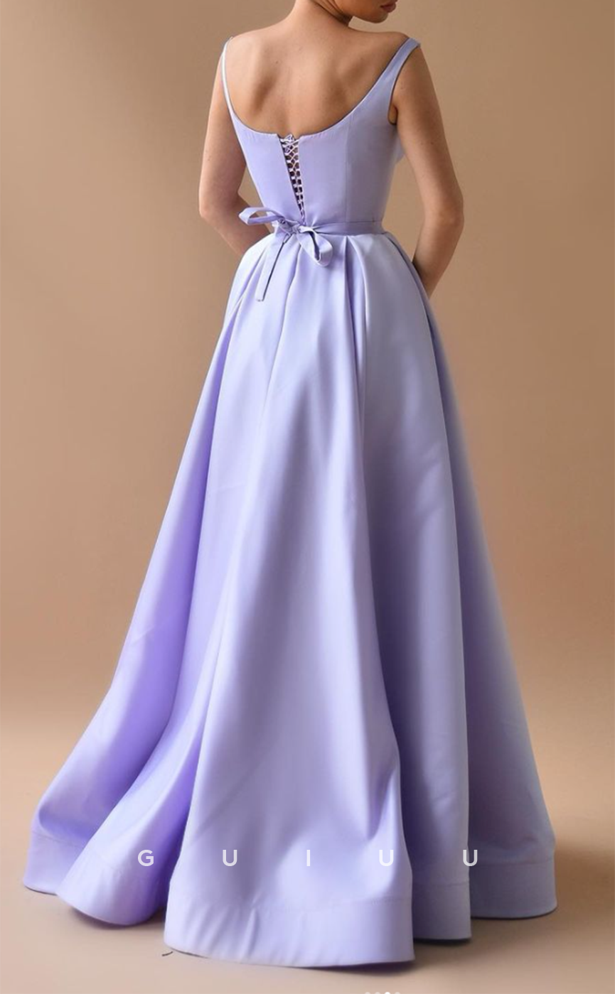 G3113 - A-Line Elegant & Luxurious Sweetheart Satin Lilac Long Formal Prom Dresses