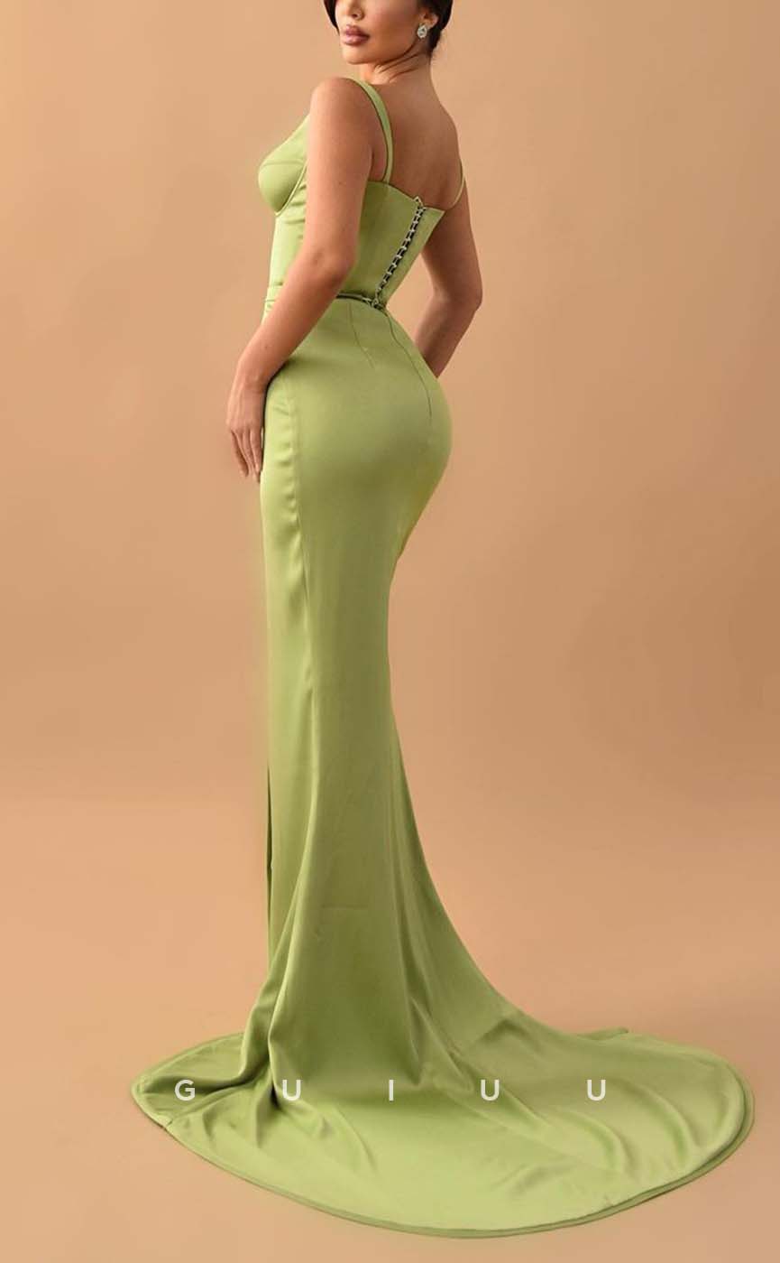 G3115 - Chic & Modern Sweetheart Satin Long Formal Prom Dresses With Slit